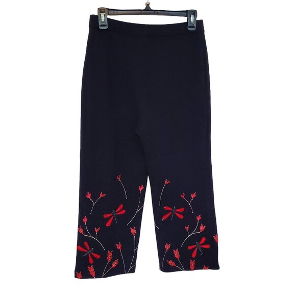 St. John Collection Black Pant Suit w/Red Dragonflies & Ornate Gold Embroidery - Picture 4 of 9